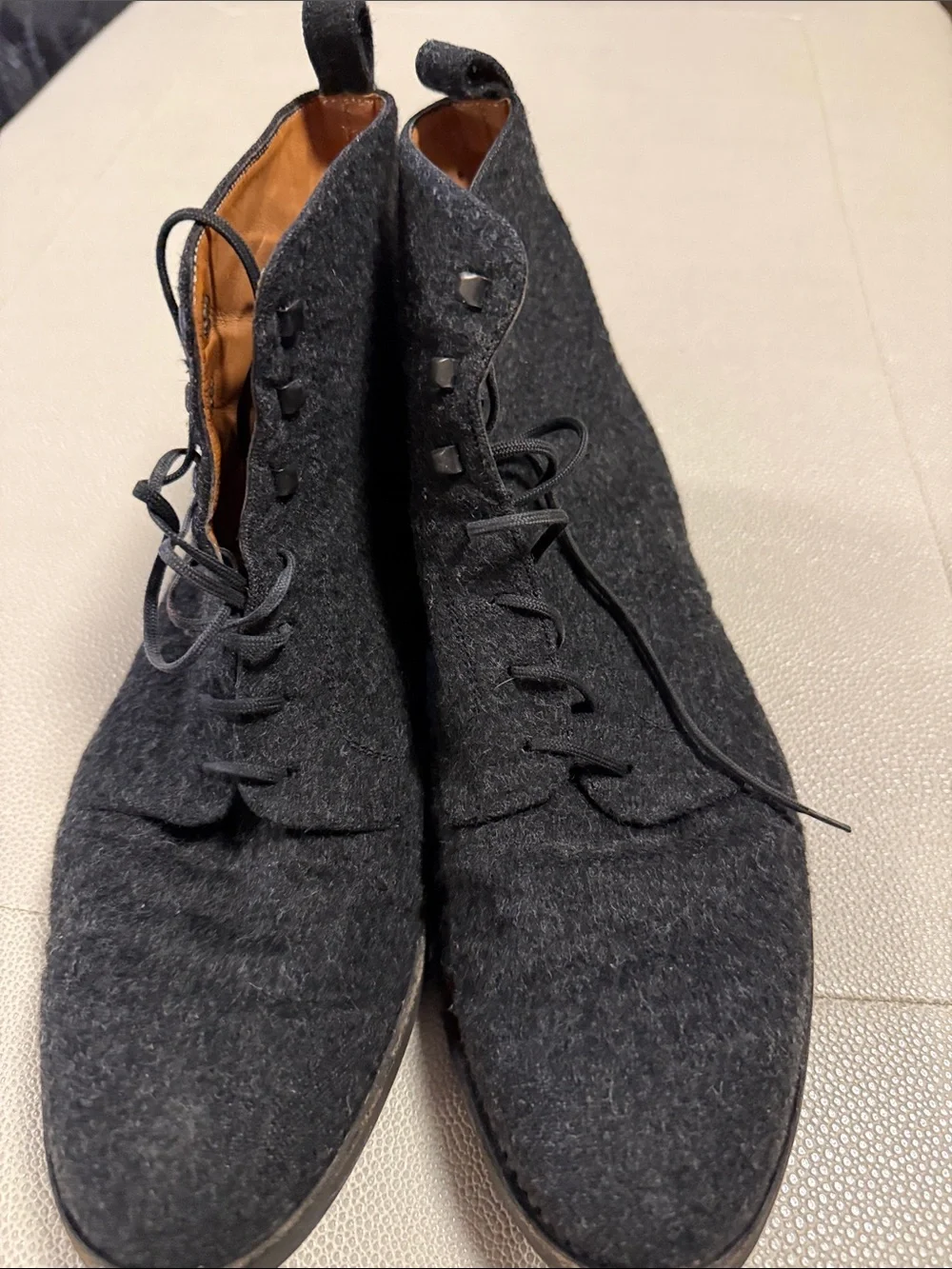 Robert Clergerie Charcoal Gray Wool Lace-Up Ankle Booties